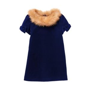 Janie & Jack baby girl’s Faux Fur blue Velvet Dress. Size 18 to 24 months